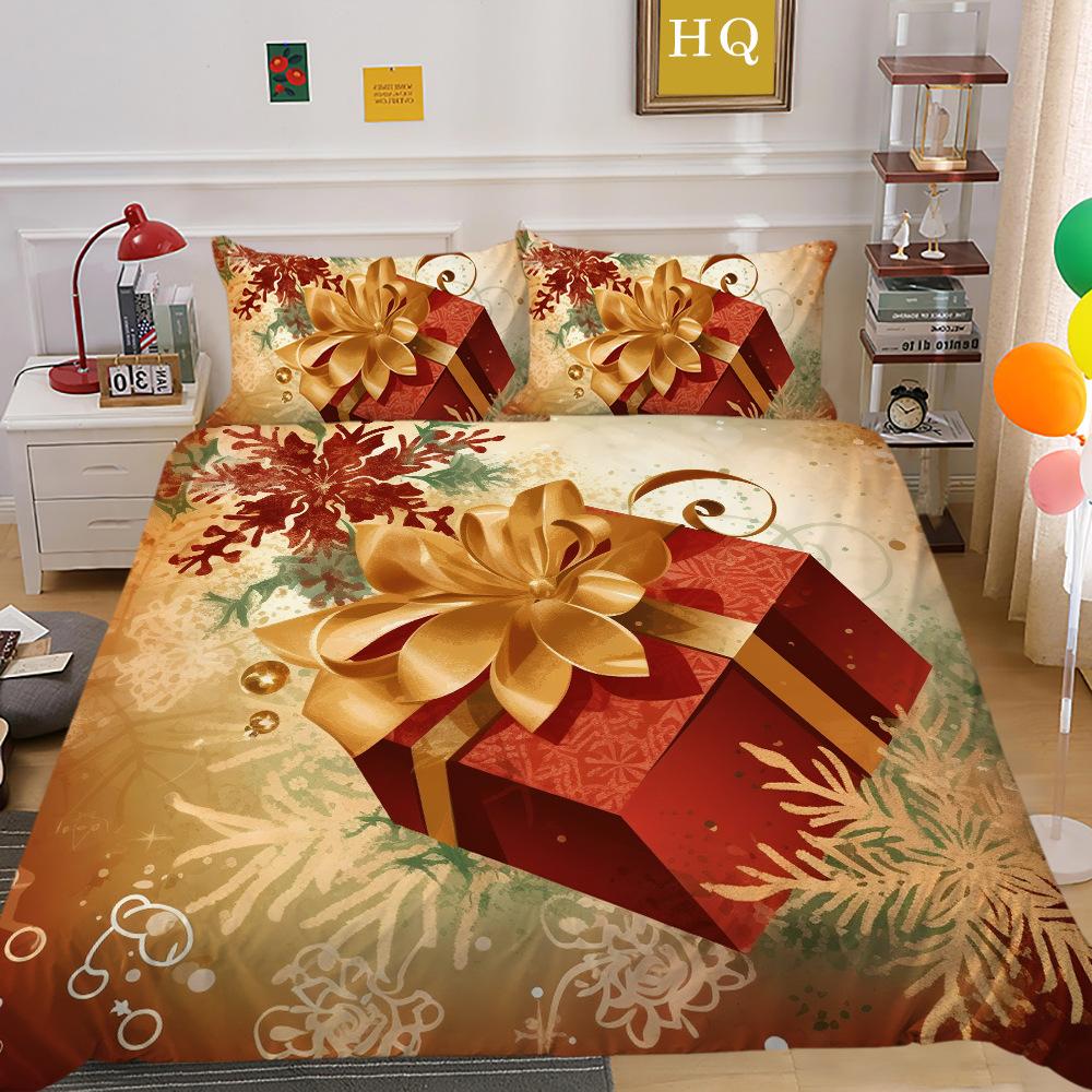 Christmas Digital Printing 3D Printing Polyester Pillowcase Quilt Cover Two or Three-piece Set Is Available