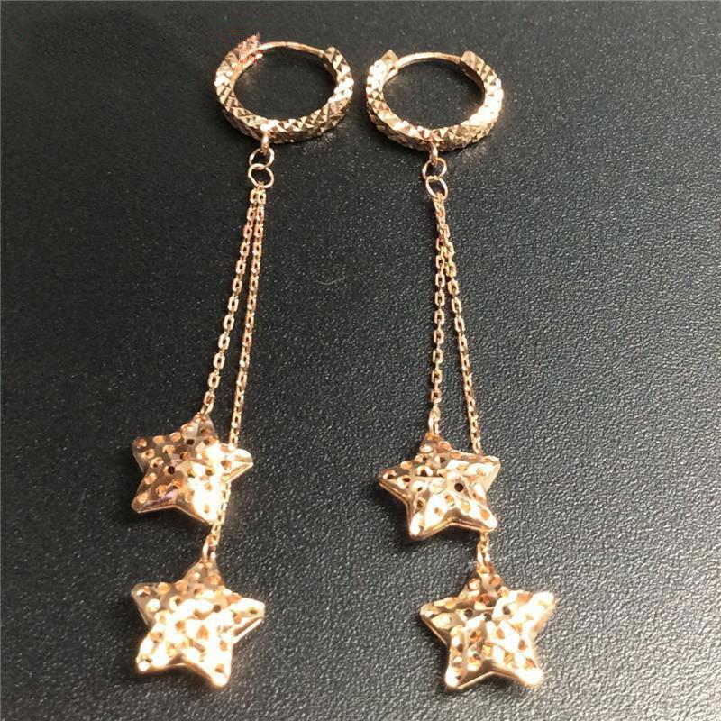 Exquisite Russian 585 Purple Gold Shining Star Earrings Versatile Fashion Exquisite Color Gold Plated Rose Gold Earrings