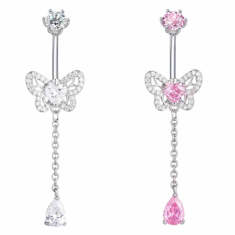 Zircon Belly Button Rings Stainless Steel Butterfly Heart Navel Piercing Shiny  Belly Ring For Women Body Jewelry