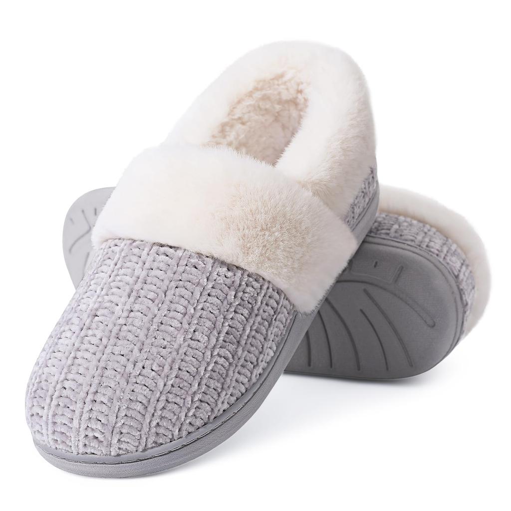 Comwarm Winter Fur House Slippers For Men Women Cozy Indoor Fleece Lined Flat Slides New Plush Knit Cotton Shoes Fuzzy Slippers