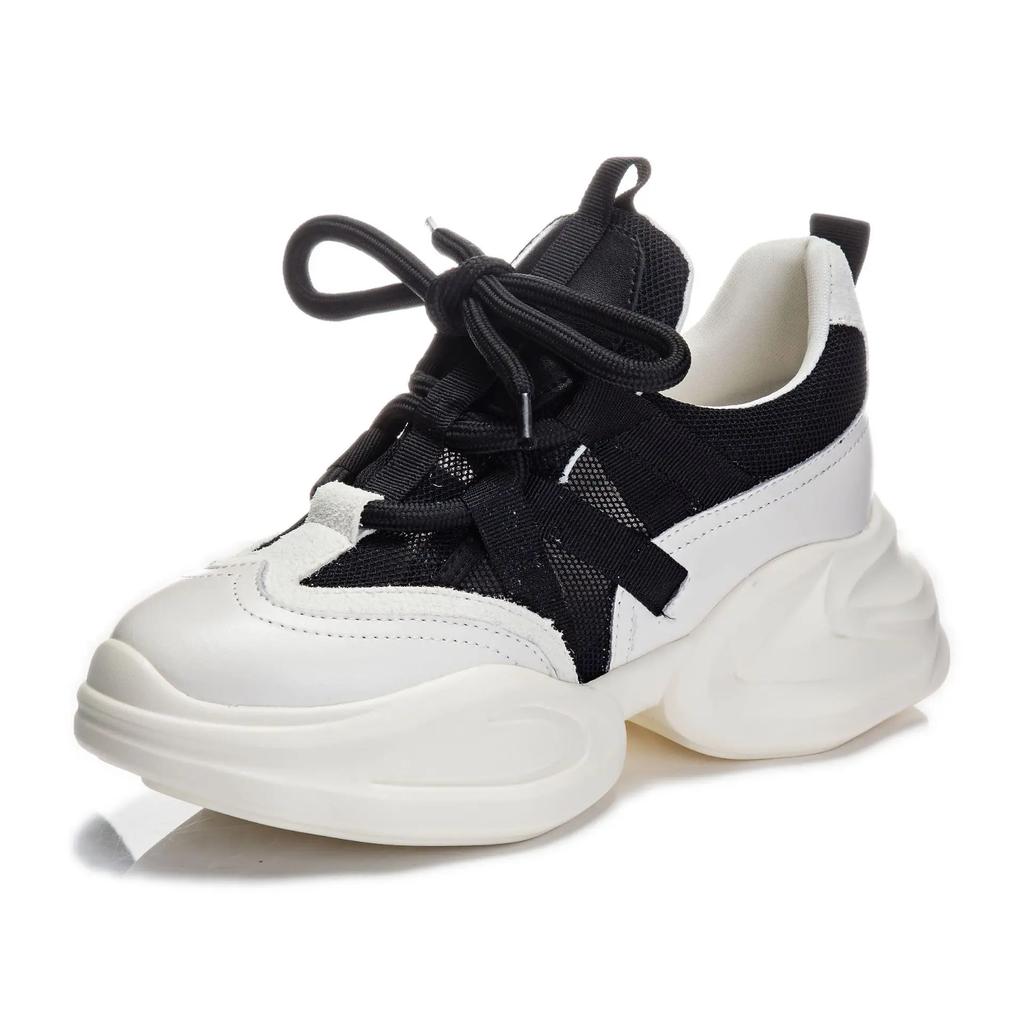 Height Increasing Women's Shoes Spring New Product Cowhide Thick Soled Shoes for Women's Casual Sports Shoes Platform Sneakers