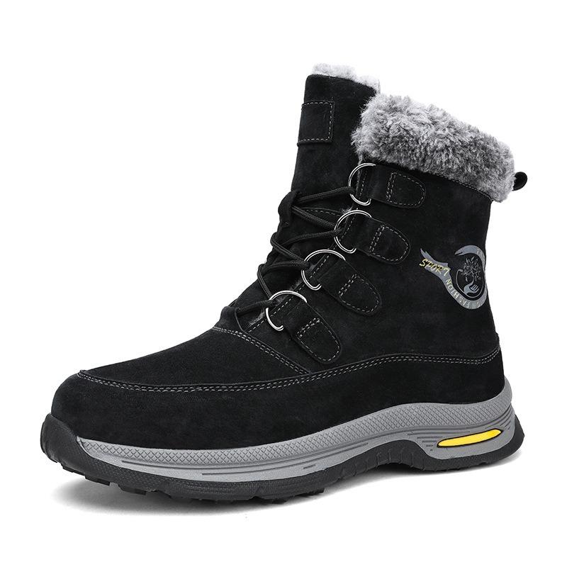 Men's Snow Boots with Plush Insulation, Warm and Thick Soles, Outdoor Men's Shoes, High Top Boots, Cotton Shoes