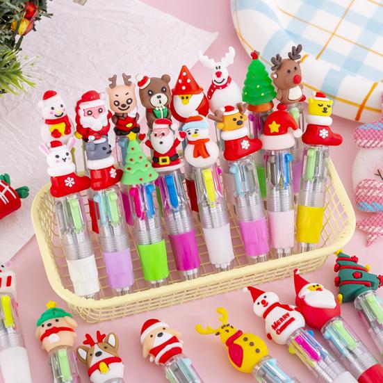 Christmas Ballpoint Pen Snowman Reindeer Topper Designs Multi-Color Writing Pen Fun Holiday Gift for Students Friends