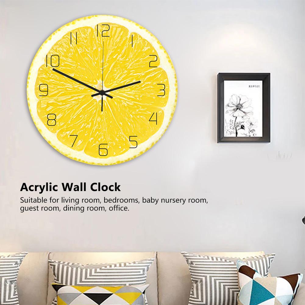 Unikalny modny wzór owoców cytryny Akrylowe Home Office Wiszące dekoracje ścienne z zegarem