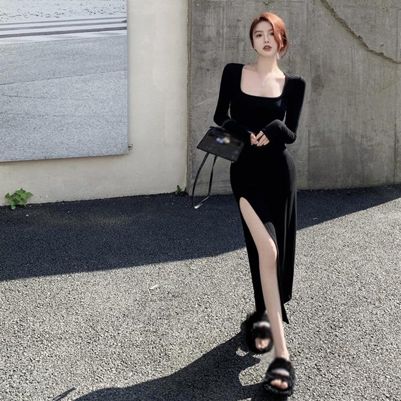 Women's Dress Hip Wrapping Bottoming Split Ends Slim Fit Mid-length