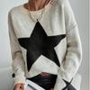 Women S Crew Neck Long Sleeve Pullover Knit Sweater Star Pattern