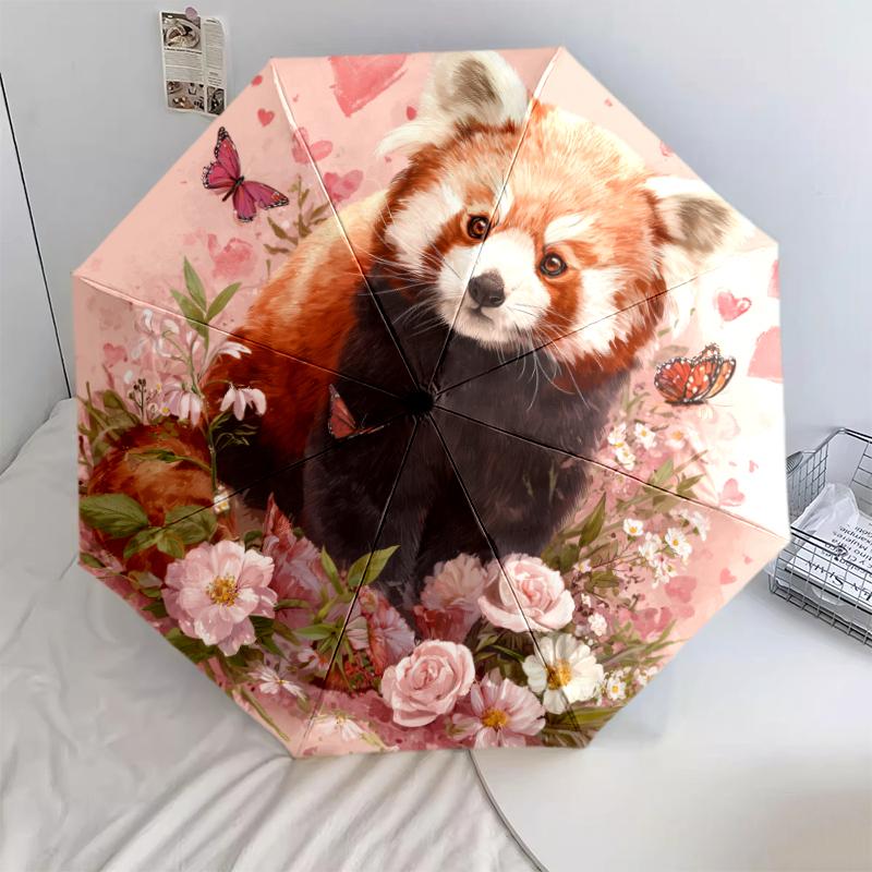 

Pink Red Panda pattern, automatic folding umbrella, portable and foldable design, 8 ribs, a Christmas or birthday gift.