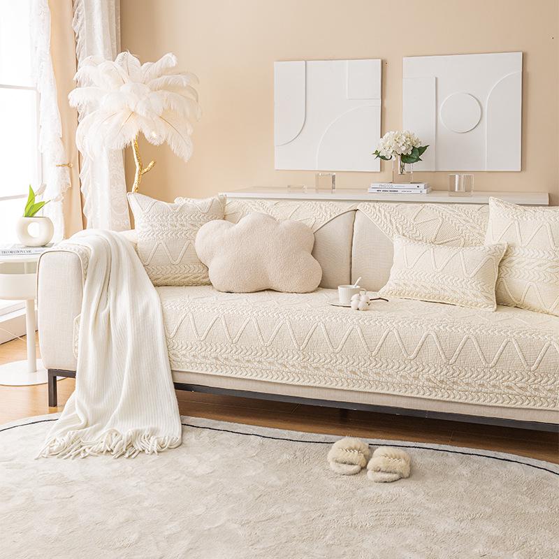 All-Season Non-Slip Pure Cotton Sofa Cushion - Solid Color, Japanese & Korean Design (2024 Model)