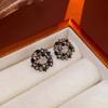 Hollow Out Inlaid Rhinestone Round Earrings for Women Vintage Fashion Delicate Stud Earrings 2024 New In Black Zircon Gift