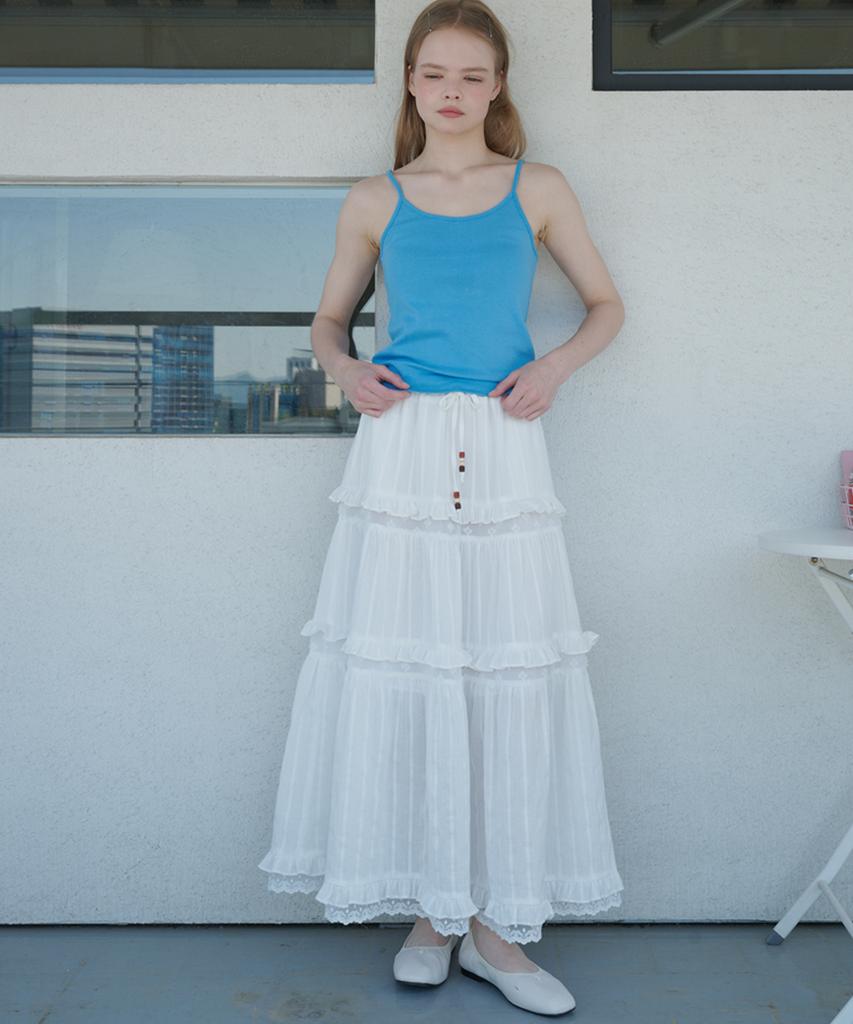 Opening Sunshine Lace Contrast Tiered Cotton Maxi Skirt White