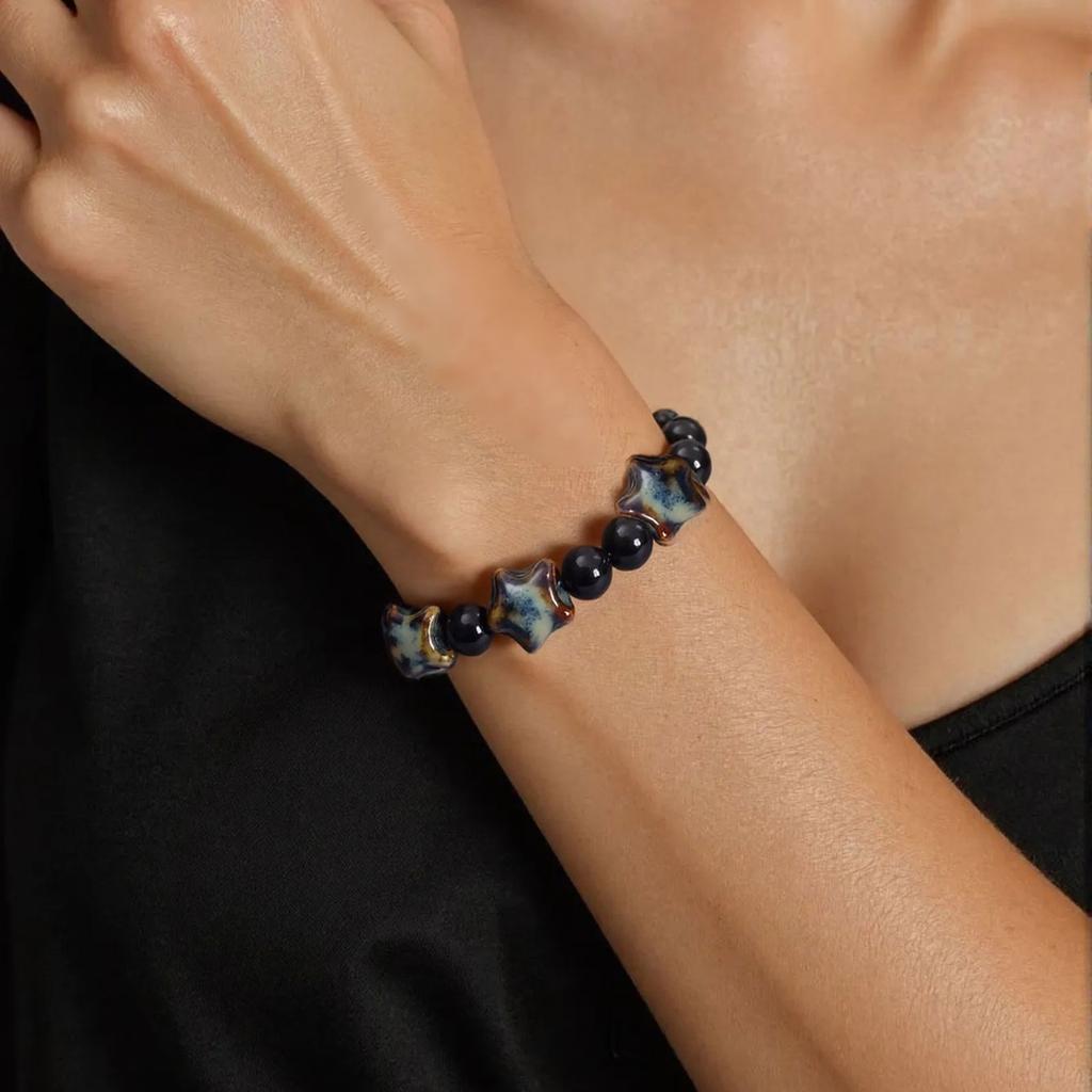 Delicate Ceramic Beaded Jewelry Handmade Ceramic Beaded Bracelet Featuring Cat Motifs for Fashion Enthusiasts