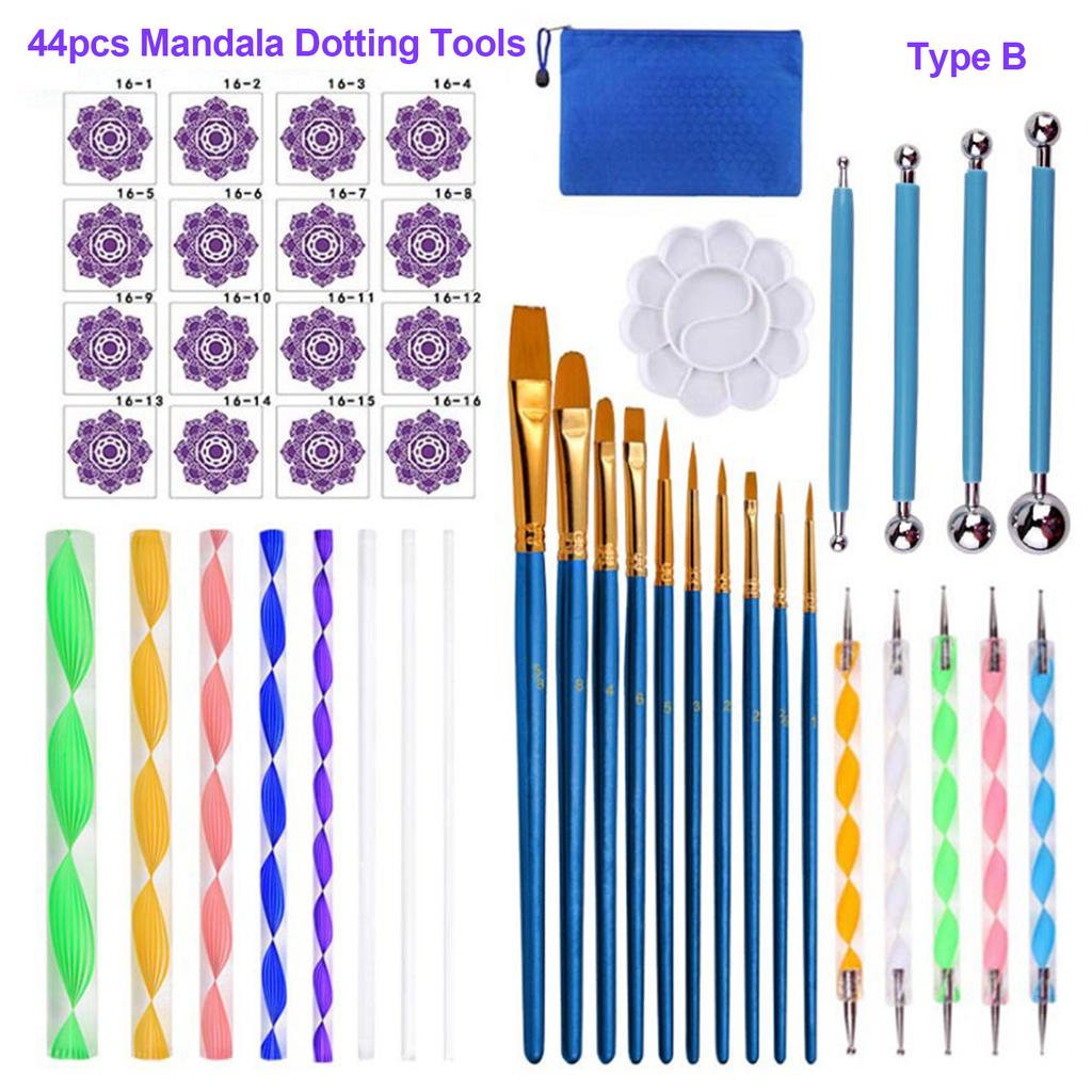 44 Piece Mandala Dotting Tools   Painting Stencils     Paint Brushes Multifunction Embossing Dot Kit  for   Rocks Coloring Drawing  