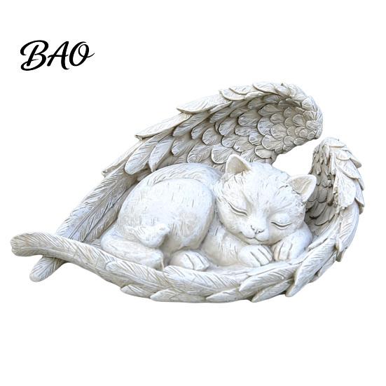 Outdoor Garden Statues Pet Memorial Statue with Angel Wings, Dog/Cat Durable Resin Dog Remembrance Gifts Sculpture, Weather Resistant Commemorative