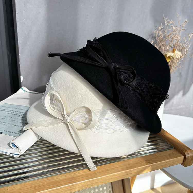 New autumn and winter wool lace bud hat French retro foreign thousand gold hat small edge fashion women's curling top hat
