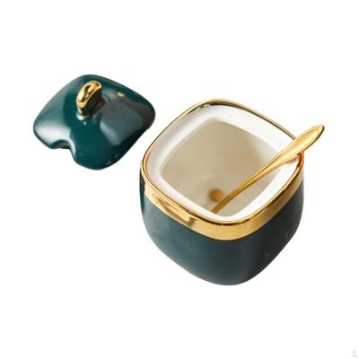 Gewürzglas aus Keramik, Küchenkanister, staubdicht, multifunktionaler Organizer, Zuckerdose mit Löffel