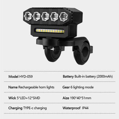 5 LED Bicycle Front Light Rechargeable MTB Bike Light Waterproof Outdoor Night Riding Safety Front Lamp Cycling Accessories