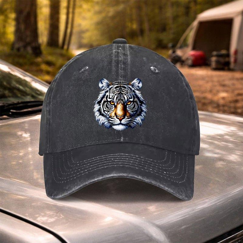 Vintage Washed Tiger Head Print Baseball Cap Adjustable for Weddings Parties Festivals Bachelor Parties Cycling Camping