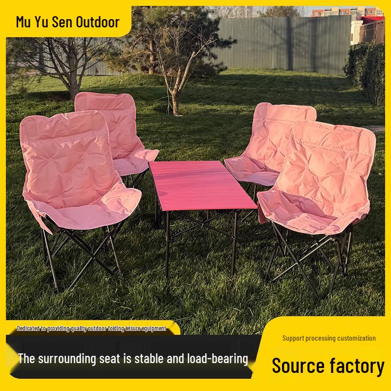 Pink Moon High-Back Folding Chair with Cotton Padding for Winter Camping