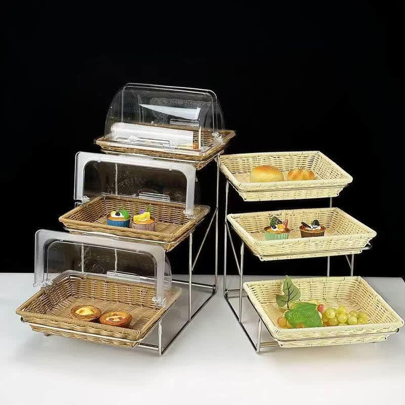 KINGO Double-Layer Rattan Style Serving Basket with Lid