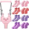 Xuniea Baby Walking Harness Breathable Handheld Baby Walker Assistant Belt Adjustable Toddler Walking Assistant with 4 Pairs Non-Slip Socks Grips 4