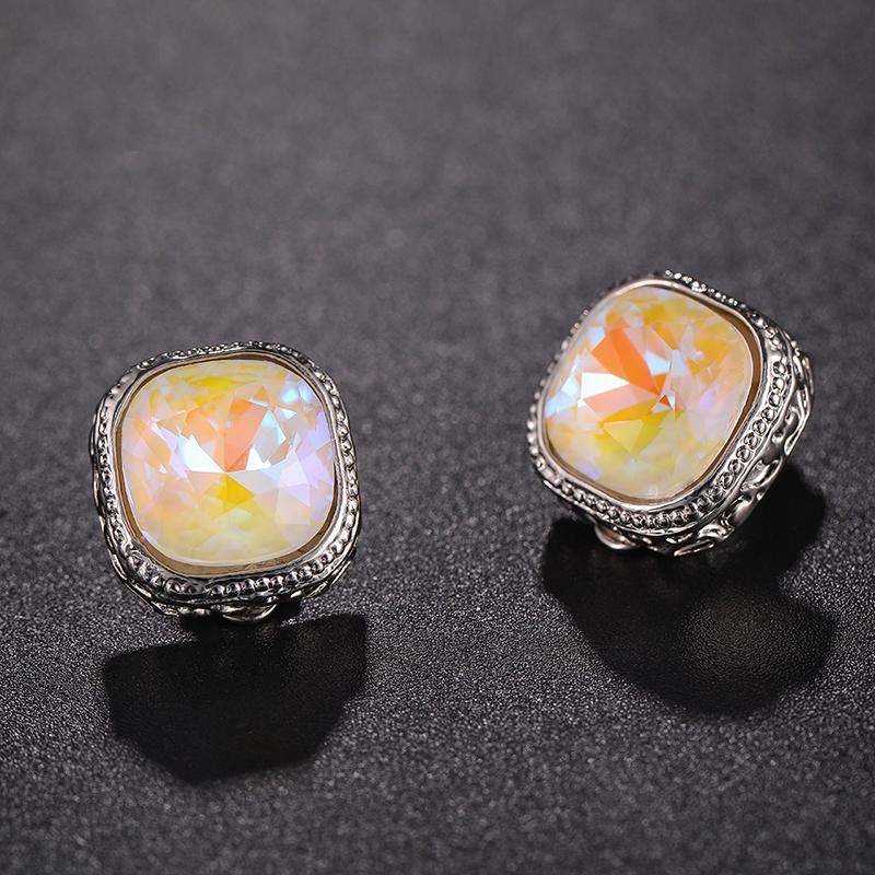Luxury Gorgeous Square Crystal AAA Rhinestone Clip on Earrings New Design Simple Gold No Pierced Ear for Women Jewelry