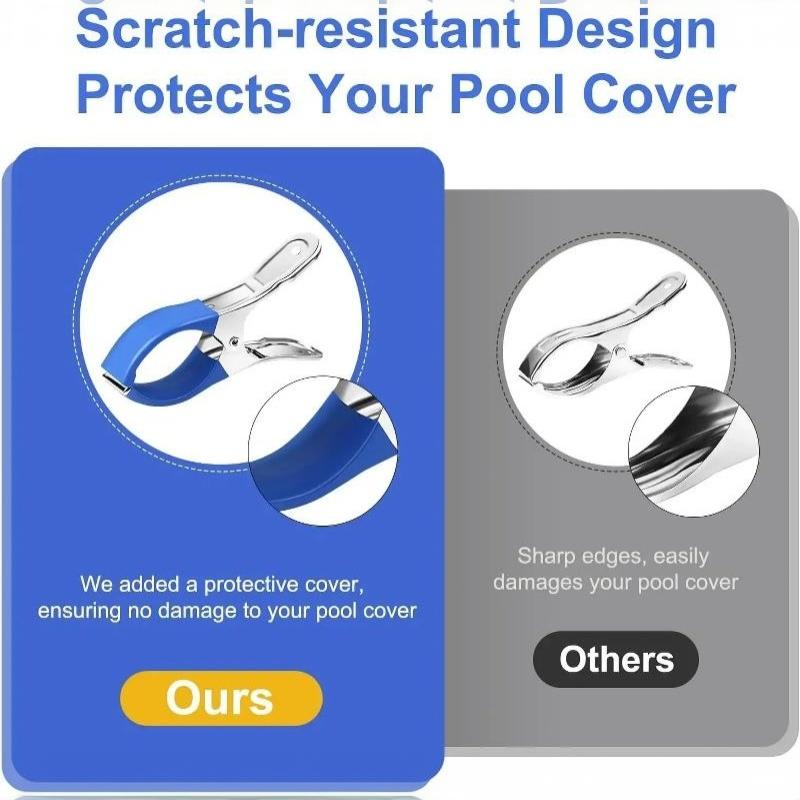Pool Cover Securing Clips 6/12 Pcs Durable Stainless Steel with Blue Plastic Handle Easy to Install for Outdoor Pool Winter Cover