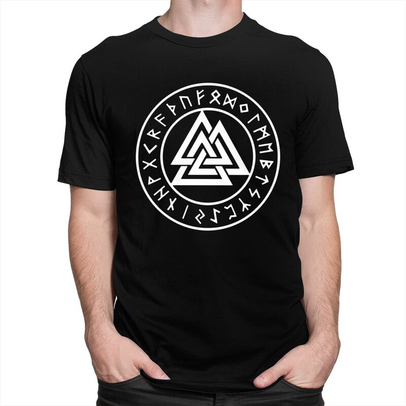 Individuelles Wikinger Odin Valknut Runen T-Shirt für Herren Kurzarm T-Shirt Mode Nordische Wikinger Valhalla T-Shirt Reine Baumwolle Tee