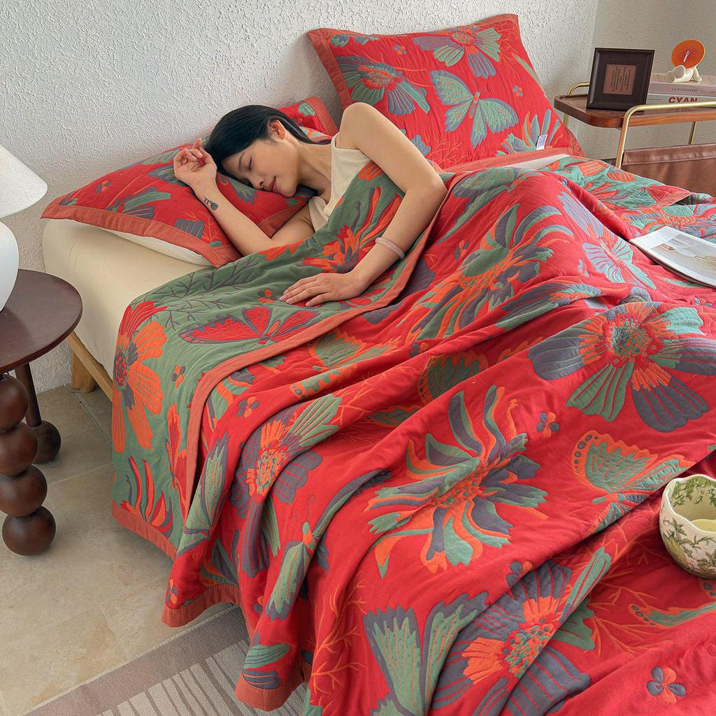 All-Cotton Yarn-Dyed Jacquard Gauze Blanket - Soft, Skin-Friendly Four-Season Bedspread