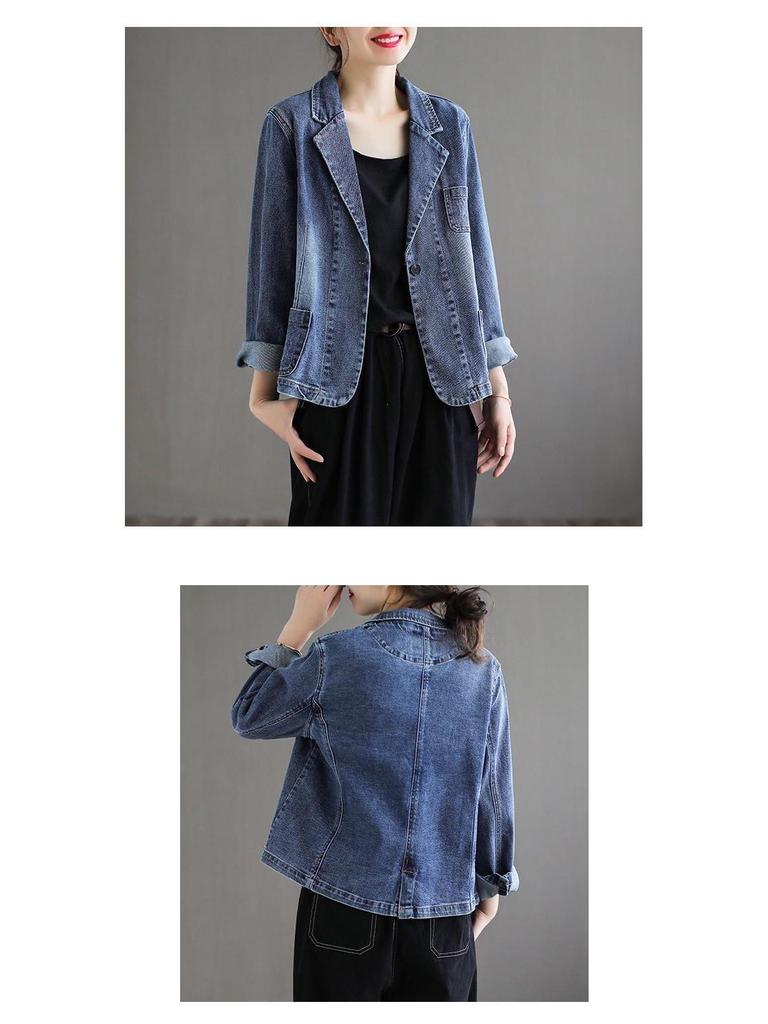 Women's Plus Size Stylish Denim Jacket - Versatile Casual Short Suit for Spring and Autumn