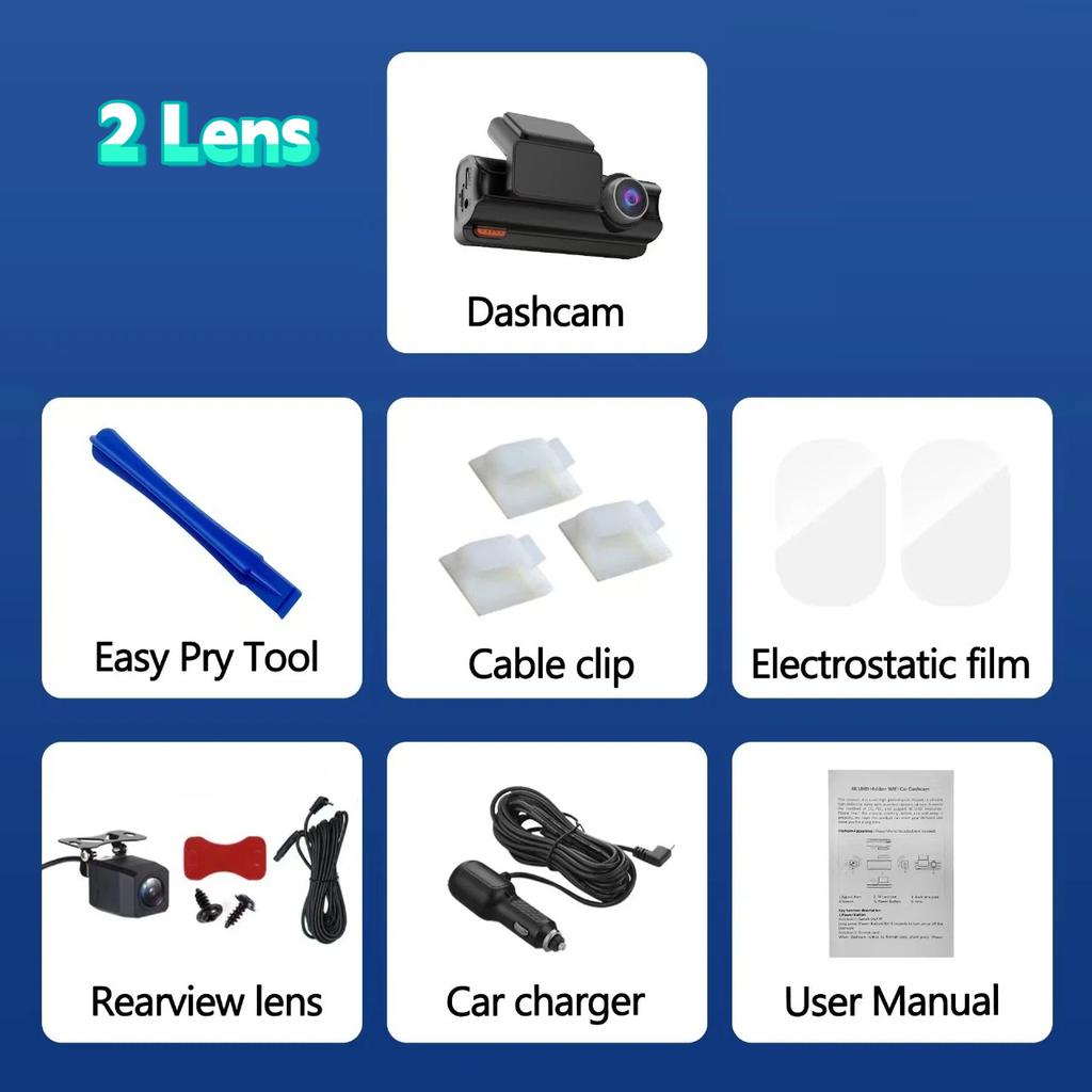 4K New Dash Cam, Dual Lens, WiFi, Car DVR, Front and Rear Recording, 4K+2.5K, Parking Monitor, G-Sensor, Loop Recording