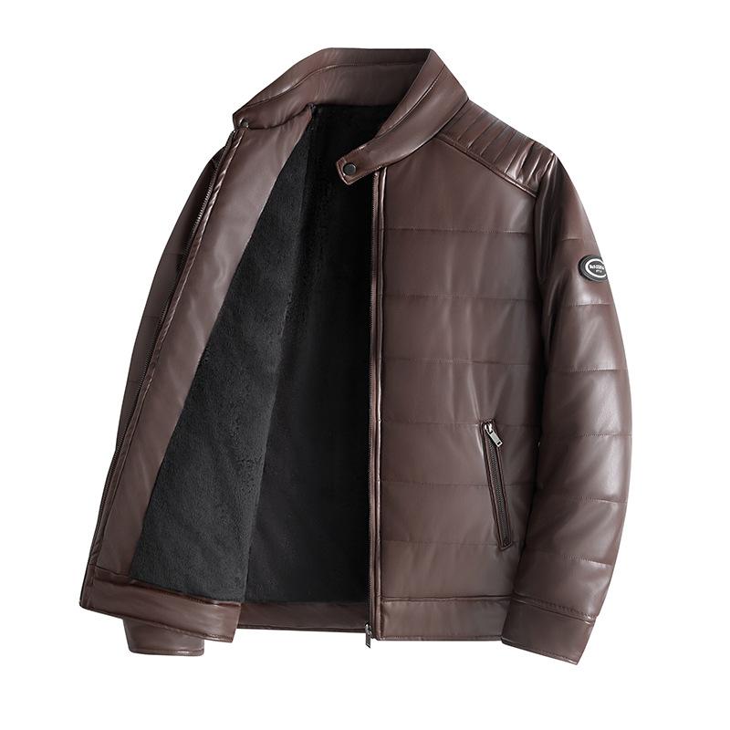 

Новая модная теплая мужская куртка из искусственной кожи с воротником-стойкой, модная тонкая кожаная одежда на осень и зиму 4XL