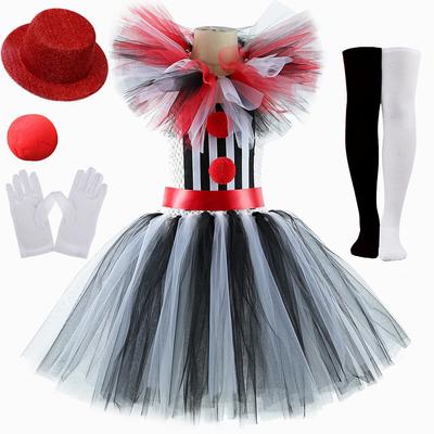 Clown Costumes Girls Circus Halloween Tutu Dress Outfit Kids Carnival Party Creepy