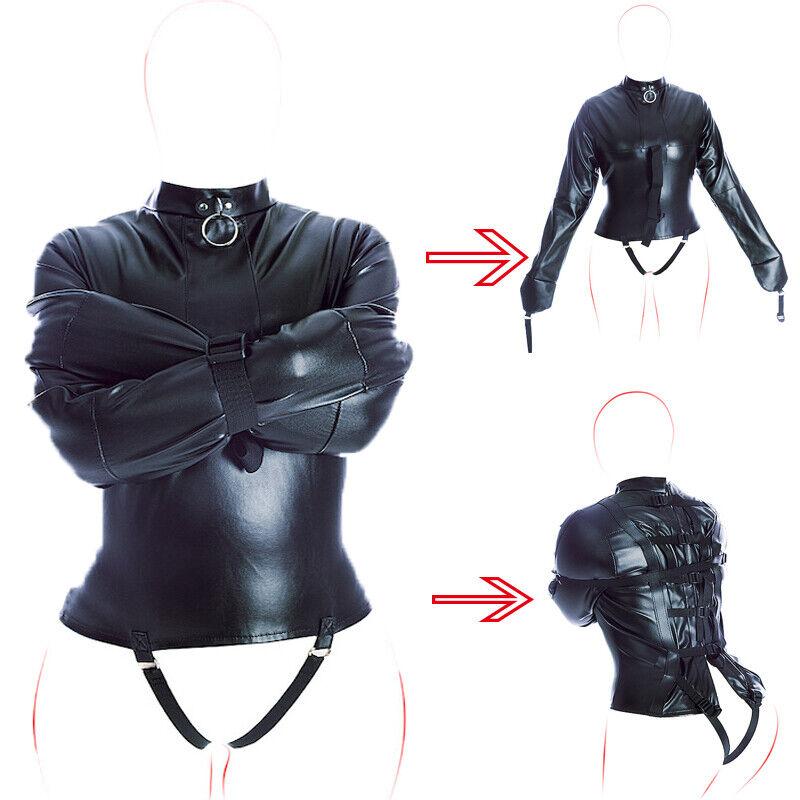 PU Leather Asylum Straight Jacket Costume Body Harness Strap Restraints  Body Bondage Armbinder Sex Toy for Women and Men