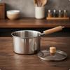 Saucepan with Glass Lid Heat-Resistant Milk Pan Wooden Handle Easy To Clean