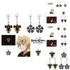 Stilvolles Black Clover Halsketten- und Ohrring-Set mit Stier-Magierritter-Emblem für Damen und Herren