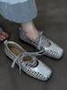 Cowhide Version~ Retro Woven Ballet Shoes Women's Fashion Woven Hollow Mary Jane Single Shoes Laugh Small Leather Shoes Women's Trend