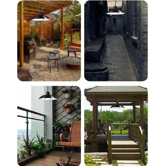 Solar Pendant Light Outdoor Waterproof LED Lamp Double-head Chandelier Decorations with Remote Control for Indoor Shed Barn Room