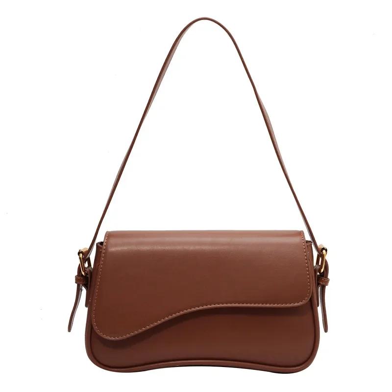 Vintage Leather Crossbody Bags For Women Designer Female Compact Flap Shoulder Underarm Bag Armpit Handbags And Purses