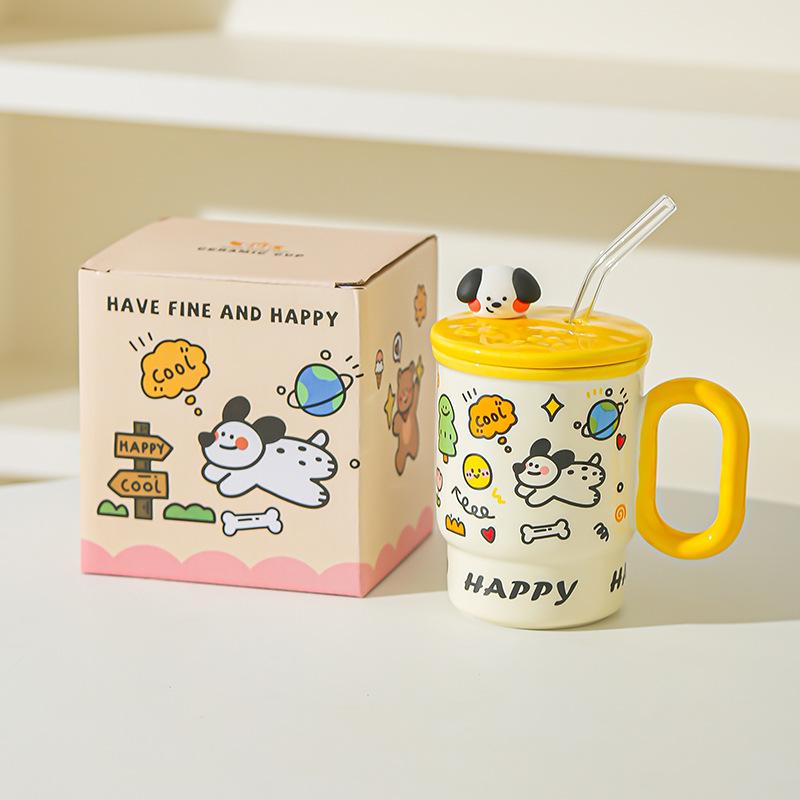 Cute Mug Boy and Girl Birthday Gift High Value Water Cup Creative Straw Cup Couple Cup Student Desktop Water Cup