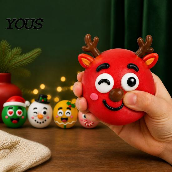 Fidget Stress Balls 1/5Pcs DIY Christmas Relief Toy, Reindeer Snowman Ball with Toy Detachable Expression Accessory, Soft Squeeze Sensory Party Favors