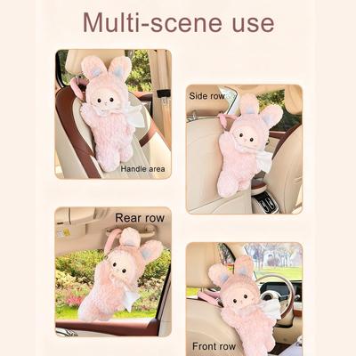 Tissue Holder For Car Cartoon Rabbit Napkin Dispenser Cute Tissue Box Cover For Truck RV Headrest Visor Console Armrest Desktop