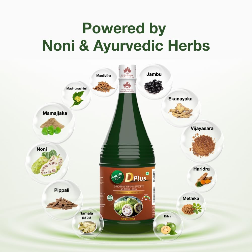 Amrith Noni D Plus Liquid 500Ml, Ayurvedic Human Clinical Trail Tested Formula, Manage Blood Sugar Levels In Diabetes, Noni, Jambu, Amla, Madhuna