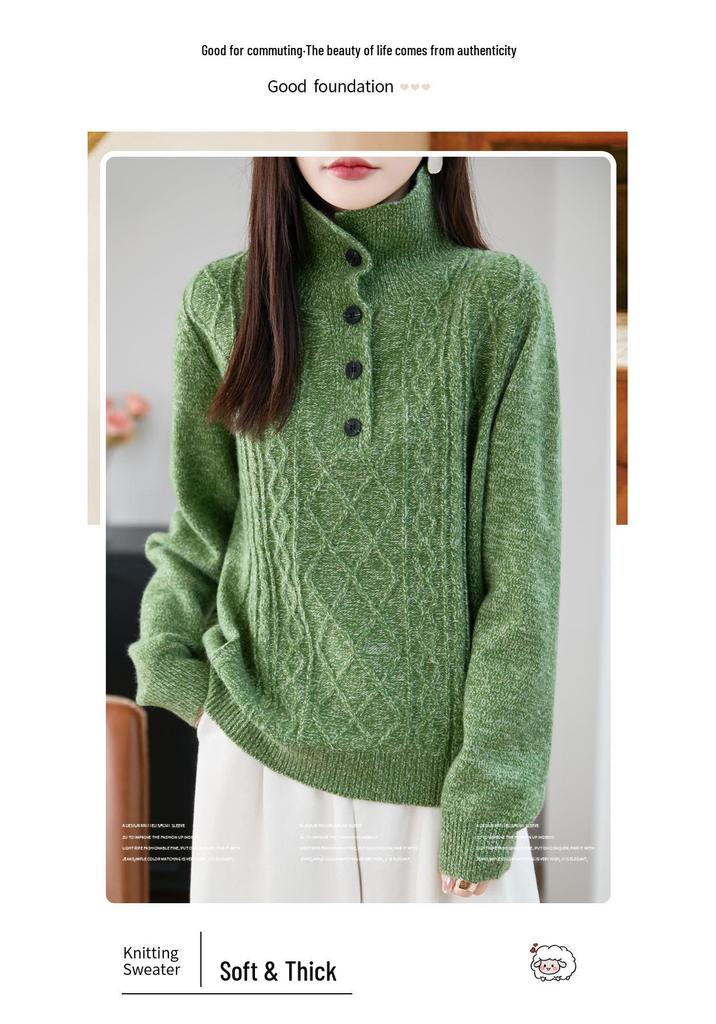 Women's Thickened Lapel Sweater: Warm Stand-up Collar Knitwear for Autumn/Winter