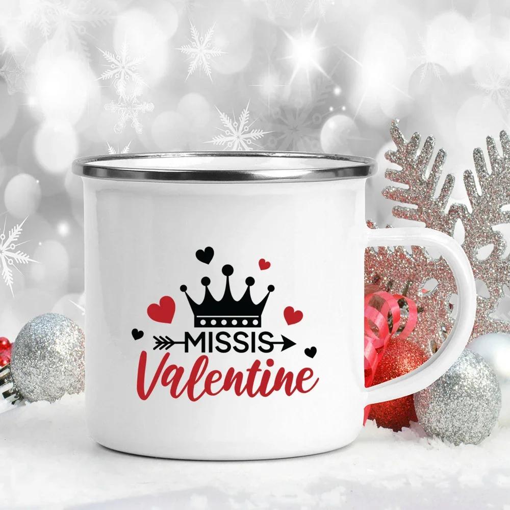 

My Heart Belong To Her/him Printed Couples Mugs Creative Coffee Wine Couple Cups Drinks Dessert Milk Enamel Cup Valentines Gifts 360ml