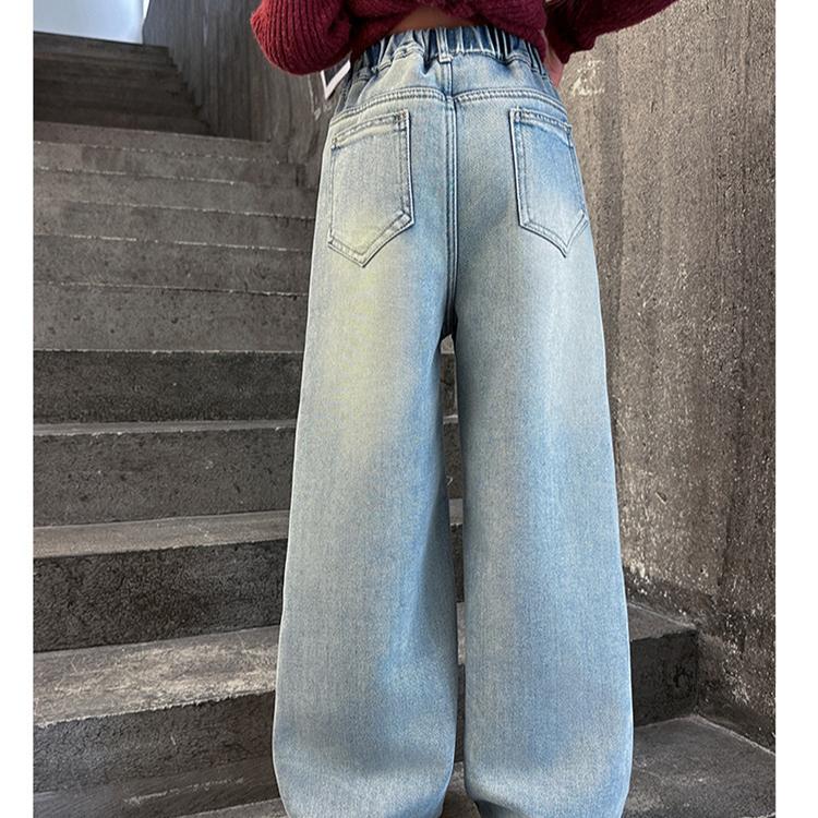 Girls' Pants Children's Light Colored Jeans Spring and Autumn Girls' Straight Leg Wide Leg Pants Loose