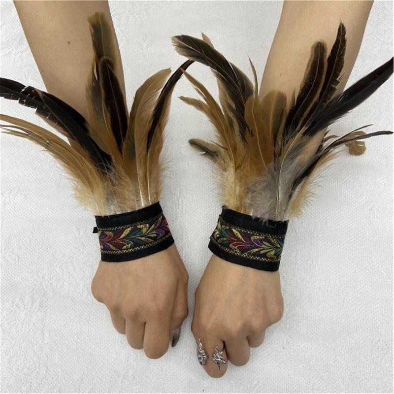 Ethnic Wrist Cuffs Vintage Women Men Cosplay Costume Accessory Feather Wristband Feather Wristband Vintage Bracelet