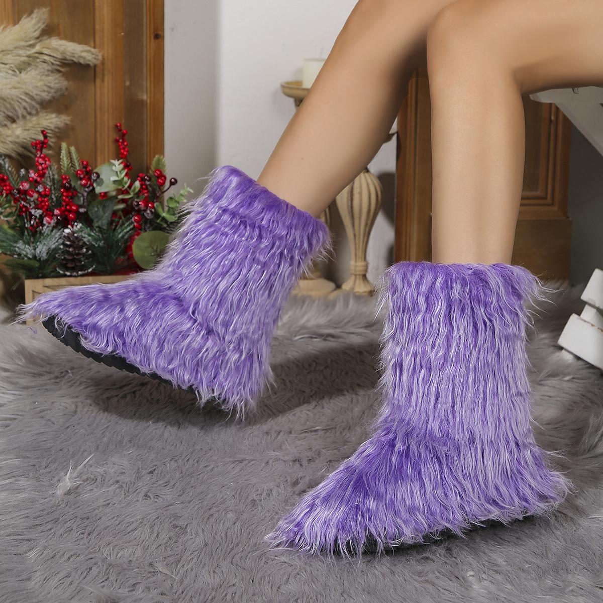 

Модные новые женские ботинки с круглым носком, плоские туфли для женщин, без застежек, зимние ботинки до середины голени, модные уличные ботинки на платформе, утолщенная женская обувь 41 фиолетовый