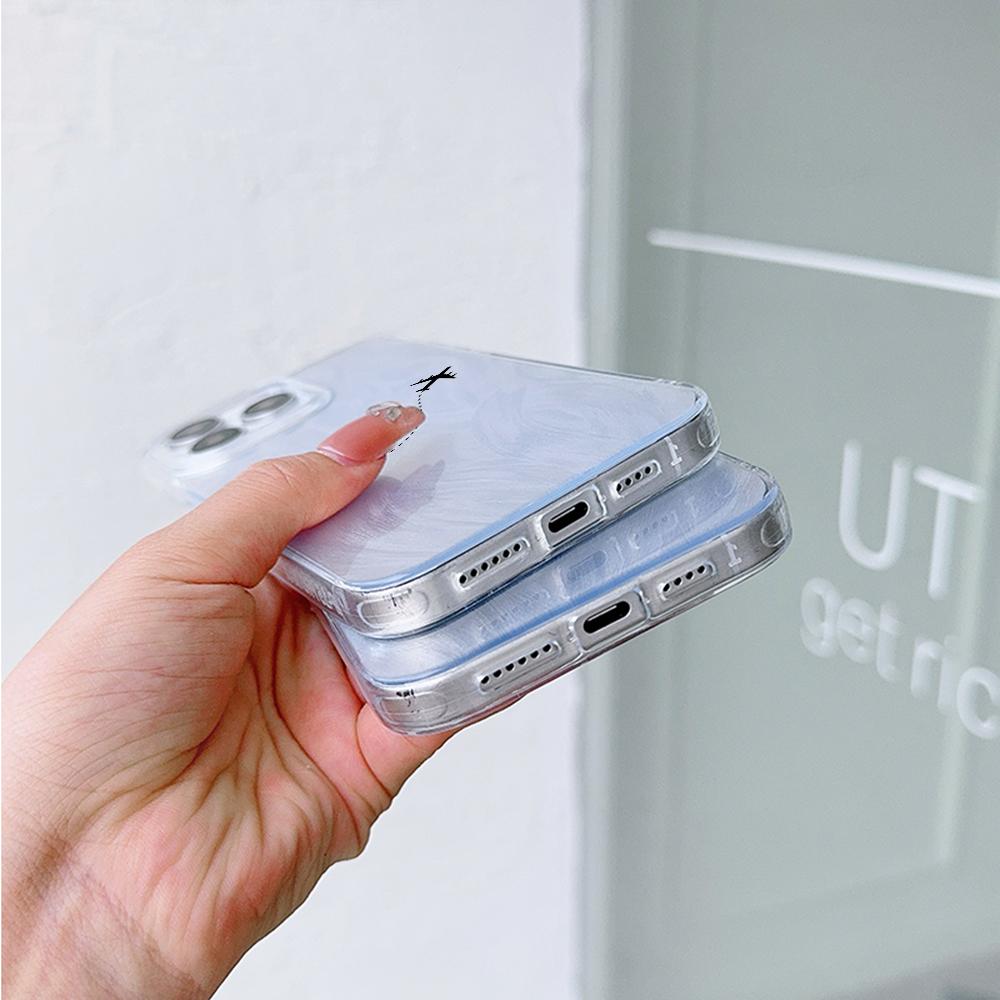 N67 Aircraft Trajectory Art Clear Frame Case for Samsung S25 A05 iPhone 16 13 Pro Max Xiaomi Redmi Note 13 Feather Chiffon Texture Silver Plated Cover