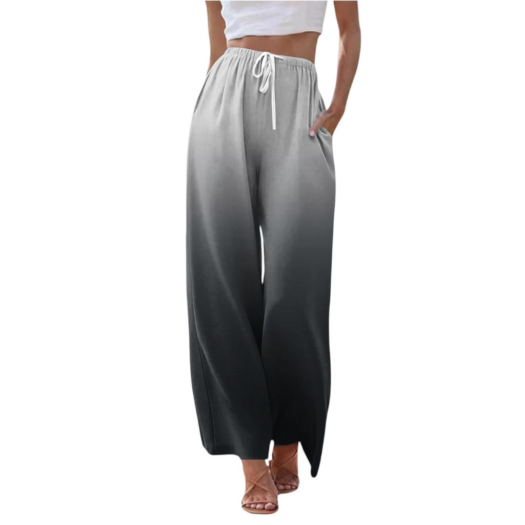Women's Casual Gradient Print Wide Leg Drawstring Pocket Beach Casual Pants