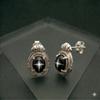 Vintage Black Lindy Star Sapphire Earrings, 925 Sterling Silver Studs, 4 Ray Star Sapphire, Flash Light Star Gemstone